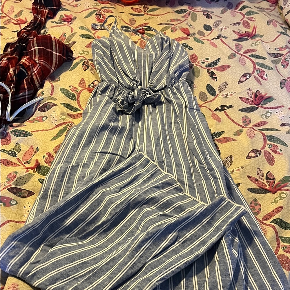 Lavender Field Blue and White Striped Jumpsuit